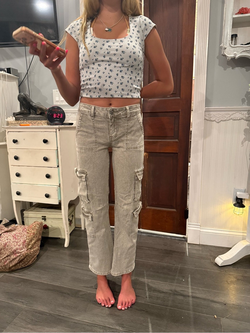 Kids Cargo Jeans in Light Gray - Casual Utility Style